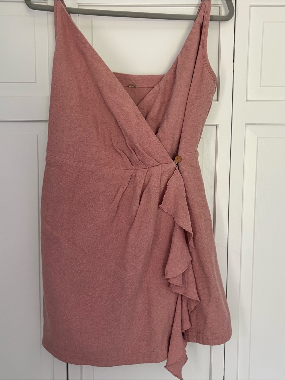 Free People Rose Pink Ruffle Wrap Mini Dress